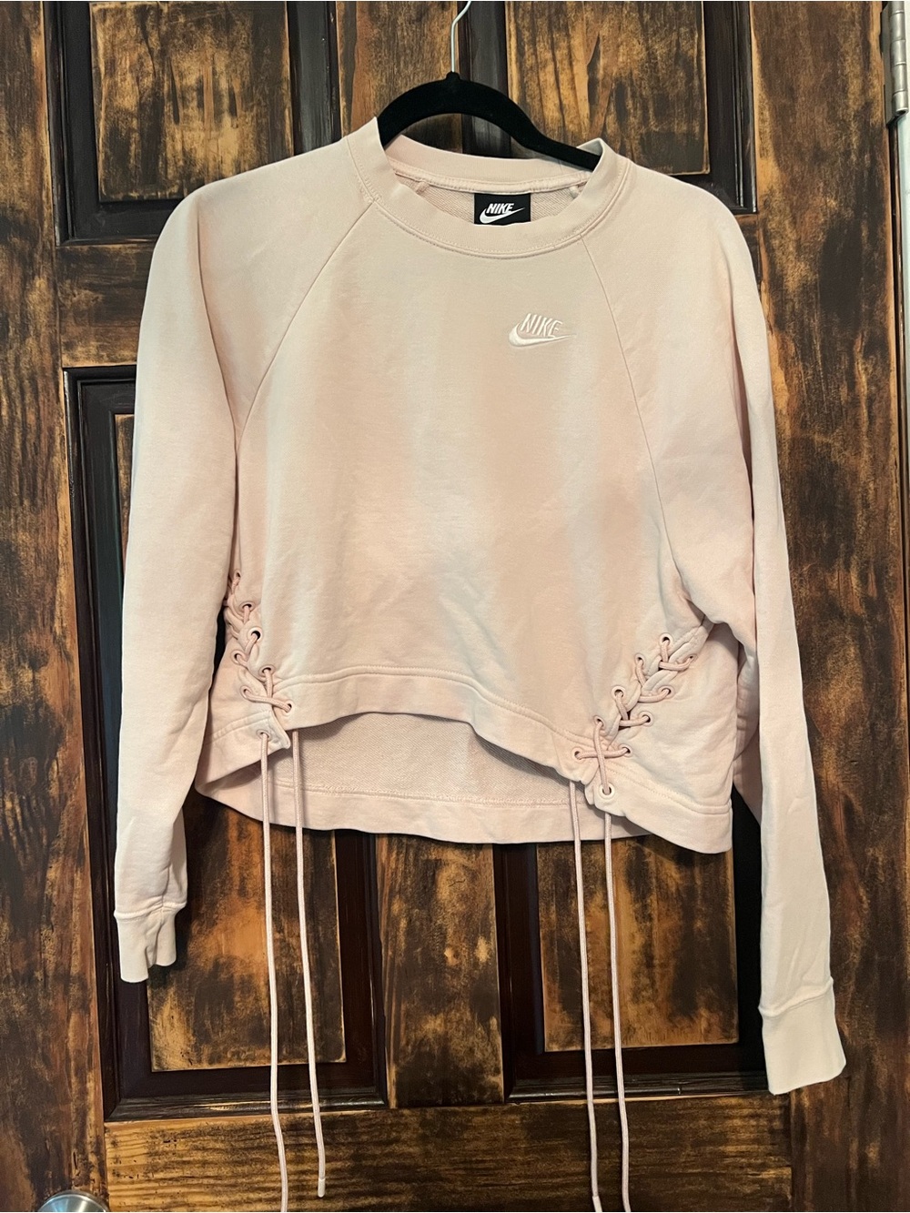 Nike Women's Light Pink Lace-Up Cropped Sweatshirt